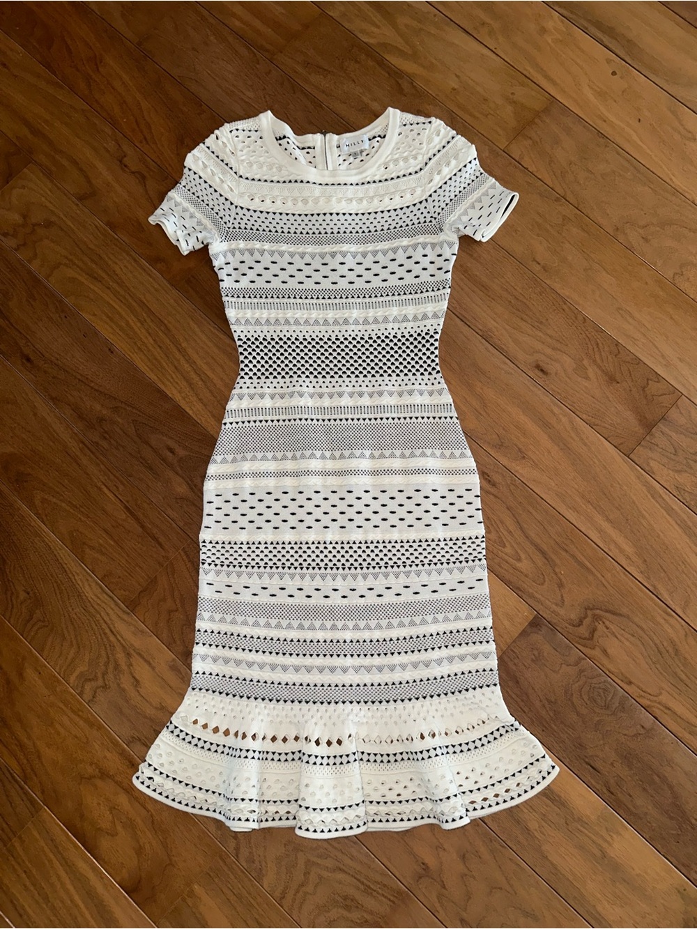 Milly White Crochet Knit Midi Dress